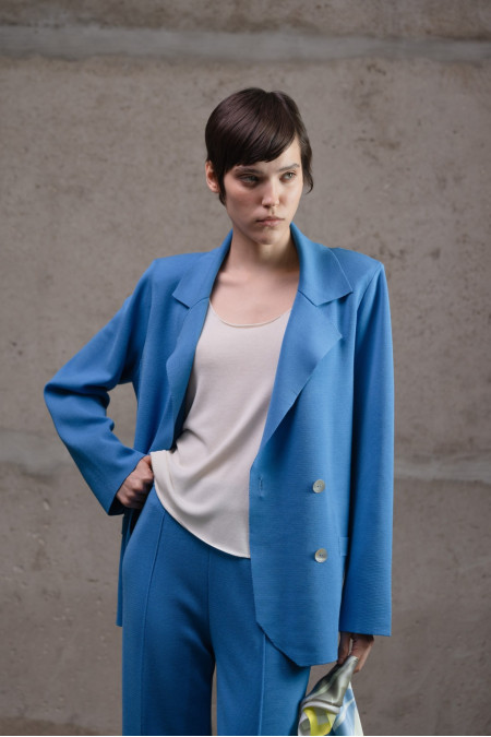 Dark Blue Viscose Double-Breasted Relaxed Knit Blaze