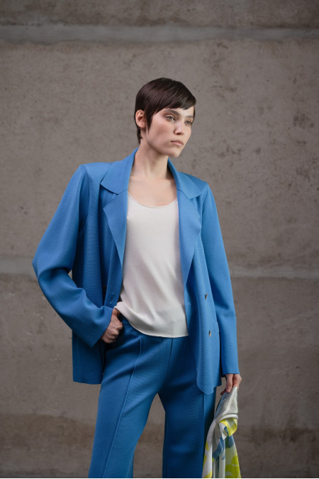 Dark Blue Viscose Double-Breasted Relaxed Knit Blaze