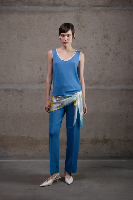 Blue Straight-Leg Viscose Knit Trousers