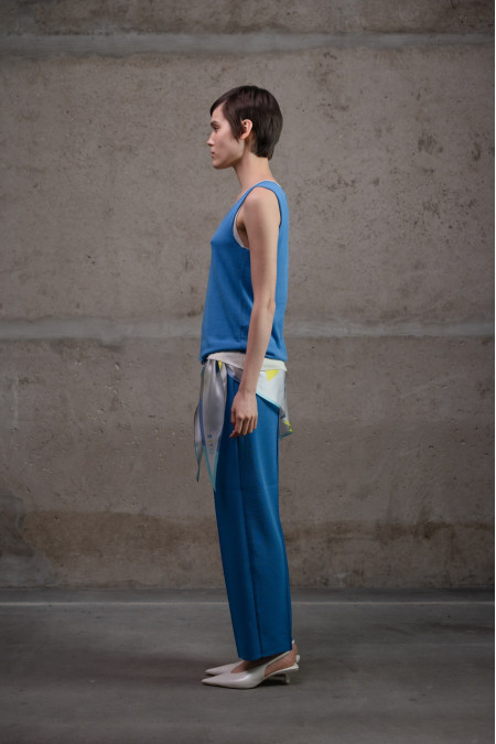 Blue Straight-Leg Viscose Knit Trousers