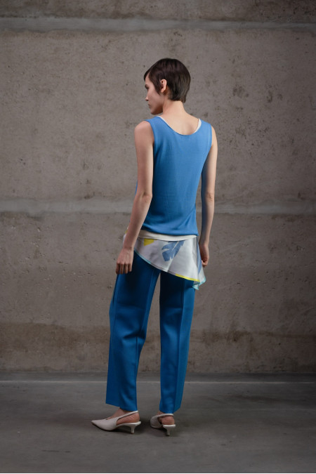 Blue Straight-Leg Viscose Knit Trousers