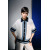 Off-White Knit Shirt with Contrasting Graphic Trim