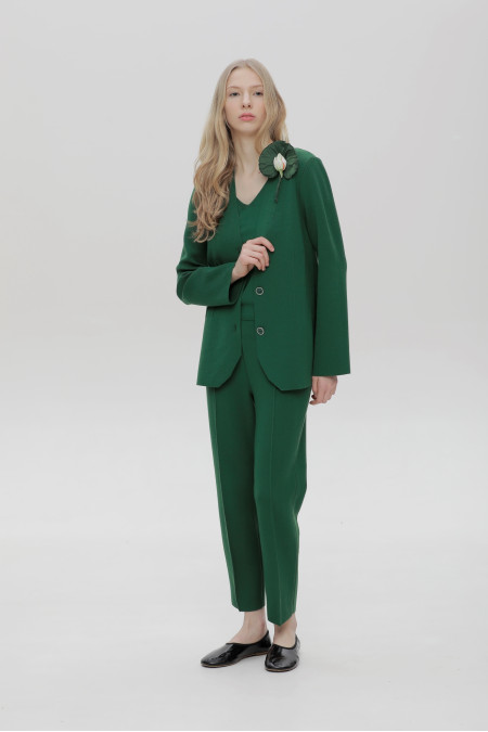 Fitted Green Viscose Knit Blazer