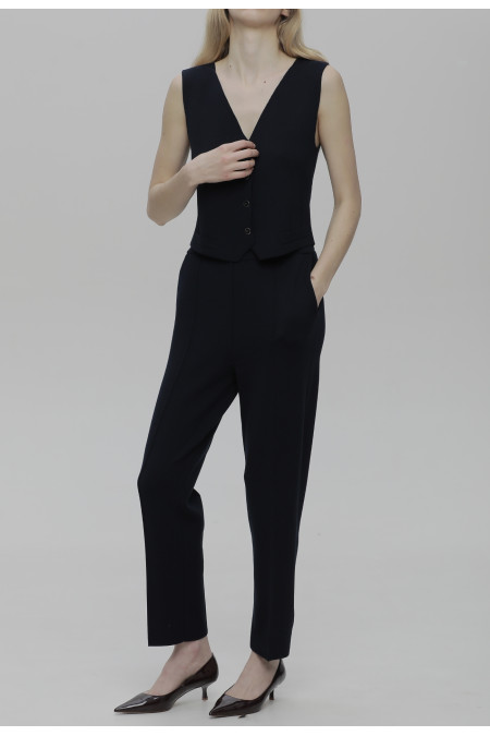 Navy Viscose Button-Up Vest