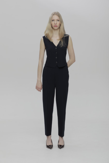 Navy Viscose Button-Up Vest