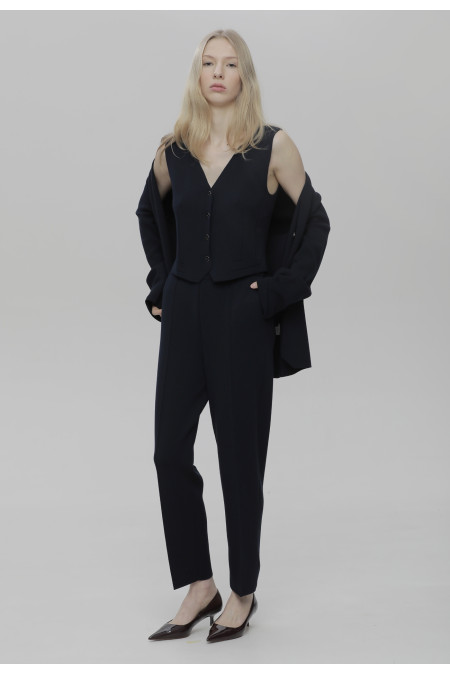 Navy Viscose Button-Up Vest