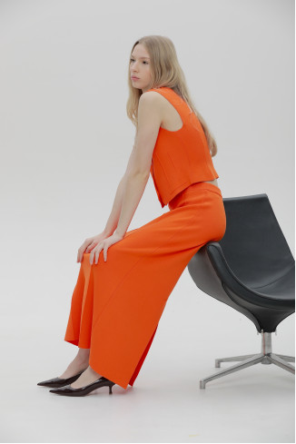 Long Straight Orange Viscose Skirt