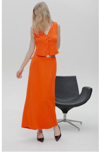 Long Straight Orange Viscose Skirt