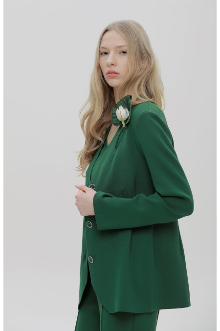 Fitted Green Viscose Knit Blazer