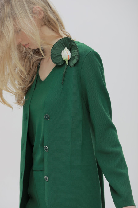 Fitted Green Viscose Knit Blazer