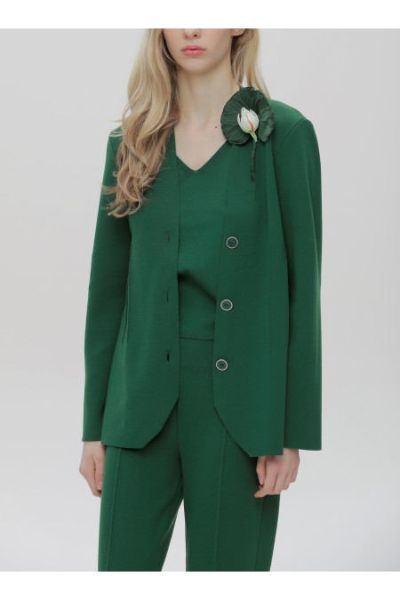 Fitted Green Viscose Knit Blazer