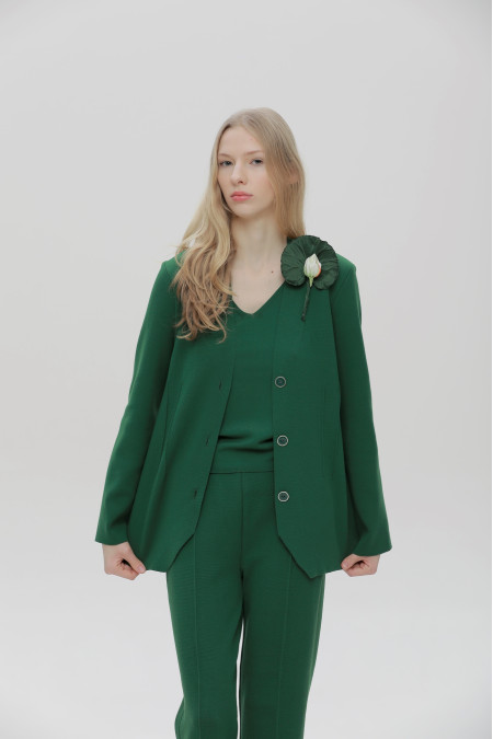 Fitted Green Viscose Knit Blazer