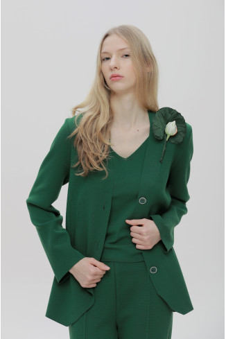 Fitted Green Viscose Knit Blazer