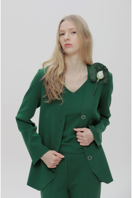 Fitted Green Viscose Knit Blazer