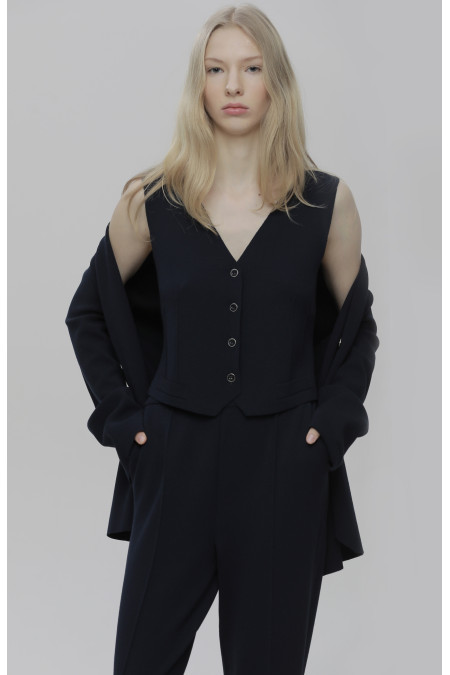 Navy Viscose Button-Up Vest
