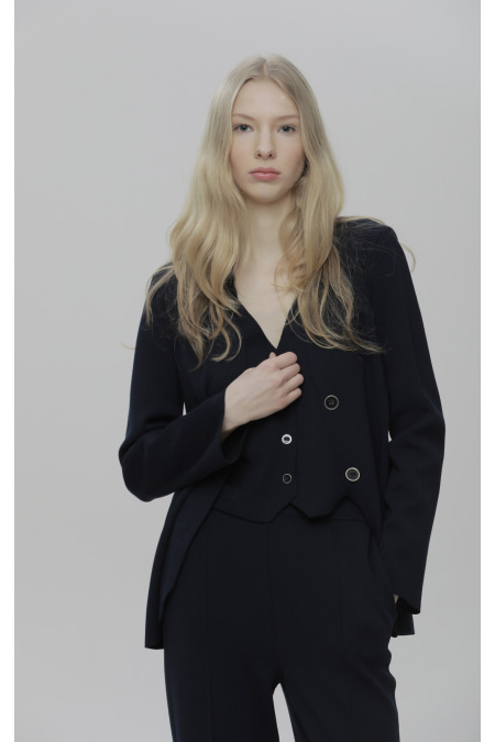 Navy Viscose Button-Up Vest