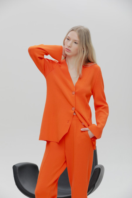 Fitted Orange Viscose Knit Blazer