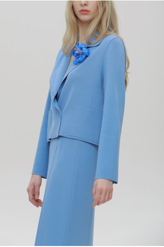 Cropped Blue Viscose Knit Blazer