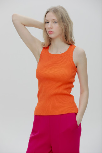 Orange Ribbed Knitted Top