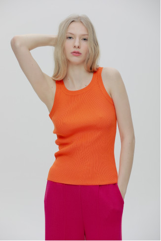 Orange Ribbed Knitted Top