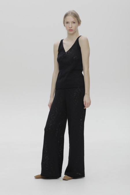 Black Textured Pants