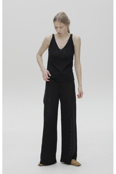 Black Textured Pants
