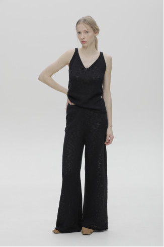 Black Textured Pants