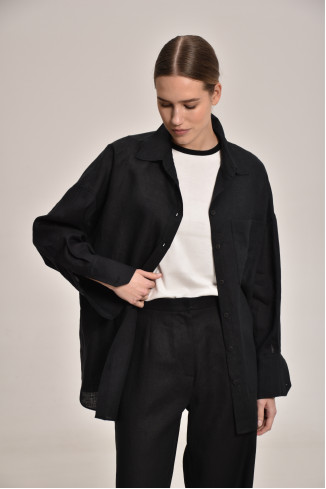 Сорочка oversize з льону чорна