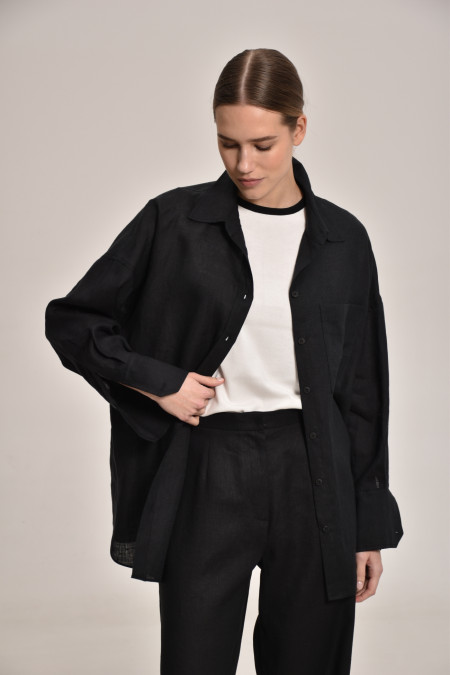 Сорочка oversize з льону чорна