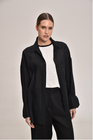 Сорочка oversize з льону чорна