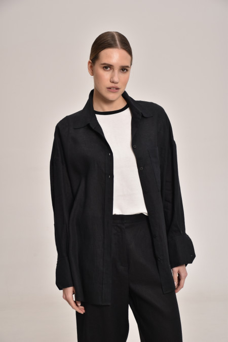 Сорочка oversize з льону чорна