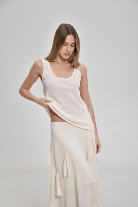 Off-White Viscose Skirt With Appliqué Off-White Viscose Skirt With Appliqué
