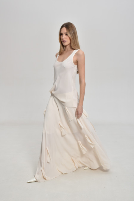 Off-White Viscose Skirt With Appliqué Off-White Viscose Skirt With Appliqué