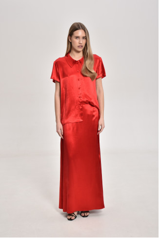 Long Red Viscose Wrap Skirt