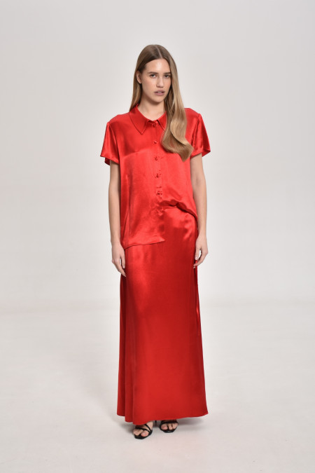 Long Red Viscose Wrap Skirt Long Red Viscose Wrap Skirt