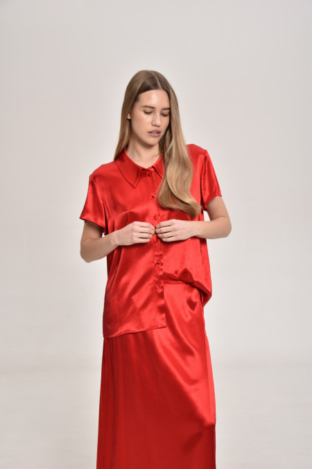 Long Red Viscose Wrap Skirt Long Red Viscose Wrap Skirt