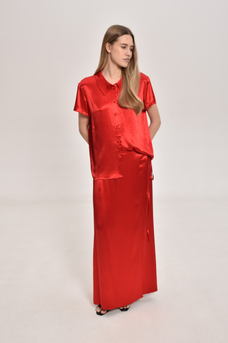 Long Red Viscose Wrap Skirt Long Red Viscose Wrap Skirt