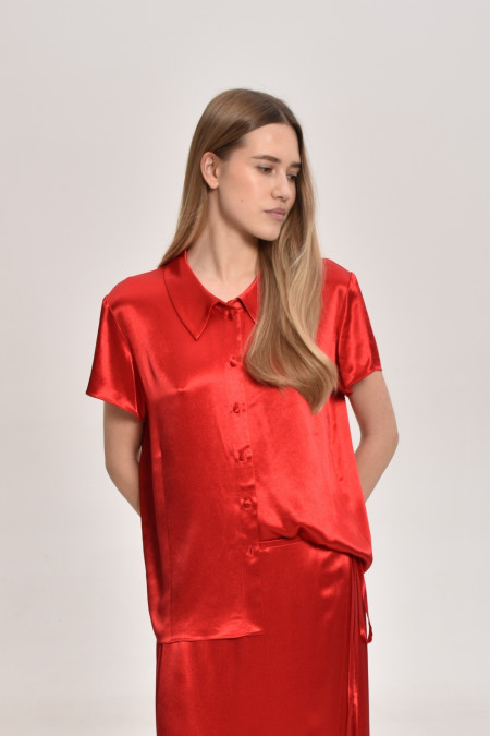 Red Viscose Button-Down Blouse Red Viscose Button-Down Blouse