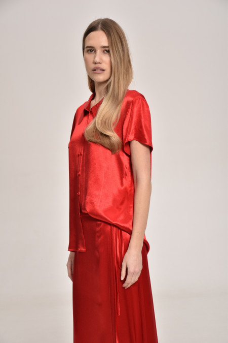 Red Viscose Button-Down Blouse Red Viscose Button-Down Blouse