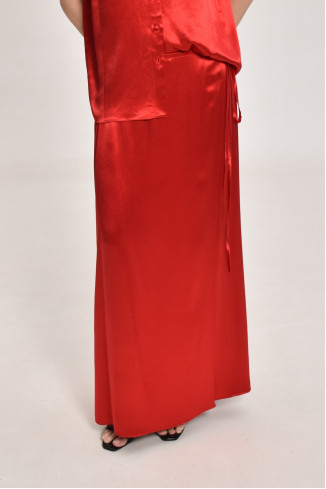 Long Red Viscose Wrap Skirt