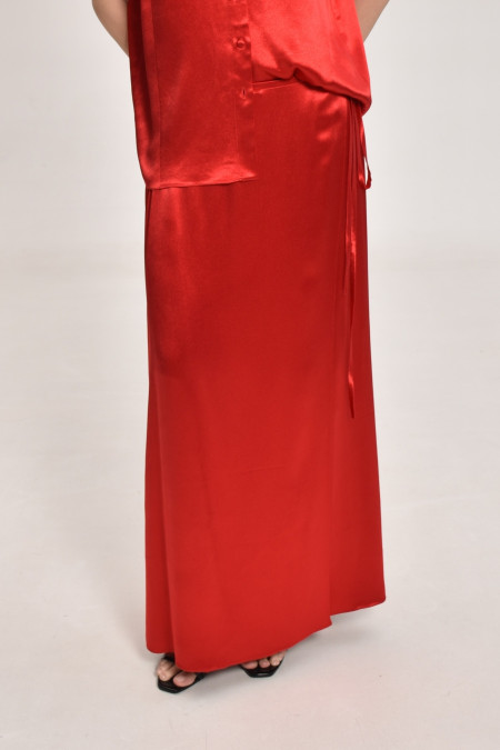 Long Red Viscose Wrap Skirt Long Red Viscose Wrap Skirt