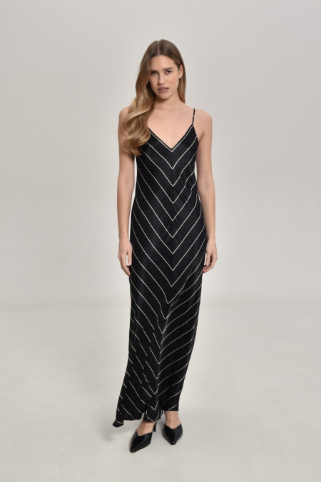 Long Black Striped Viscose Dress Long Black Striped Viscose Dress