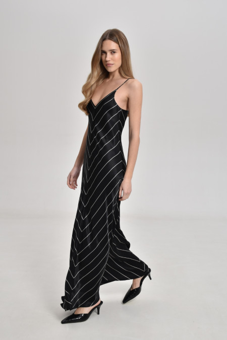 Long Black Striped Viscose Dress Long Black Striped Viscose Dress
