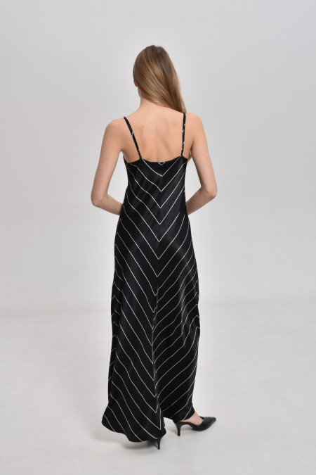 Long Black Striped Viscose Dress Long Black Striped Viscose Dress