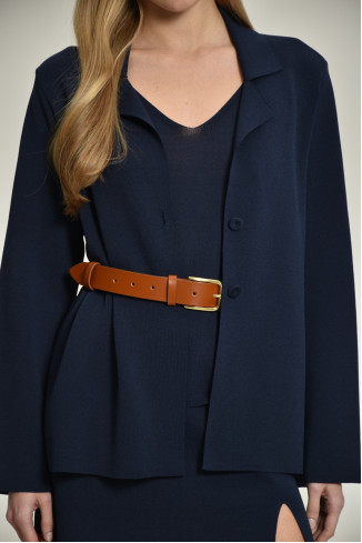 Navy Knitted Jacket With Deep Back Slit 