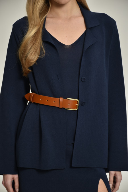 Navy Knitted Jacket With Deep Back Slit 