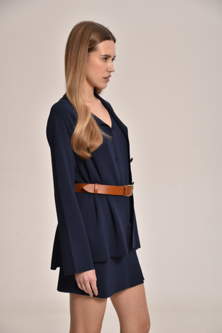 Navy Knitted Jacket With Deep Back Slit 