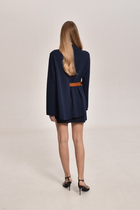 Navy Knitted Jacket With Deep Back Slit 