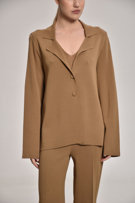 Dark Beige Knitted Jacket With Deep Back Slit 