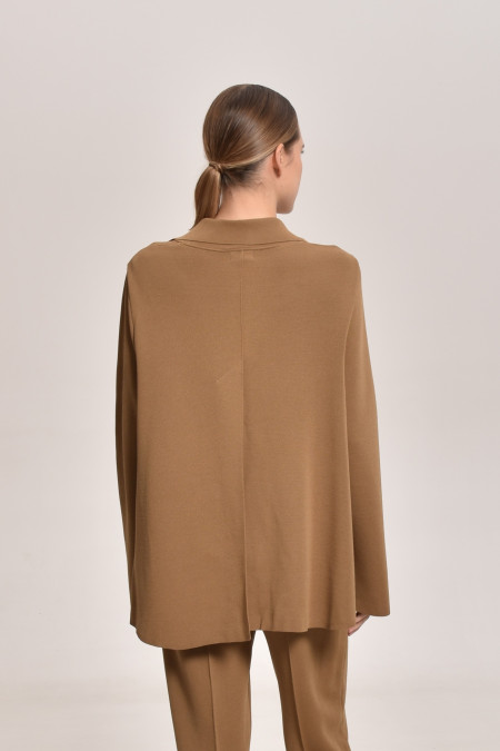 Dark Beige Knitted Jacket With Deep Back Slit 